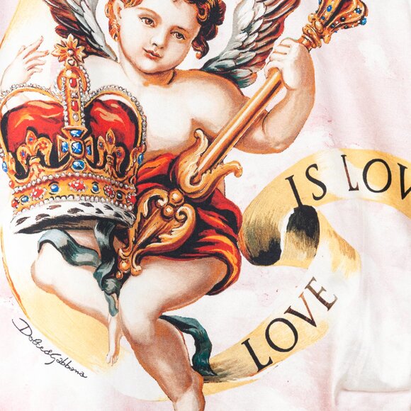 Dolce & Gabbana SS18 Pink Silk-Satin Cherub-Print Midi Dress - Picture 5 of 10